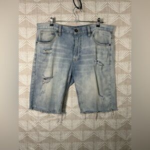 Guess Mens Distressed Jean Shorts Stone Washed Size 36